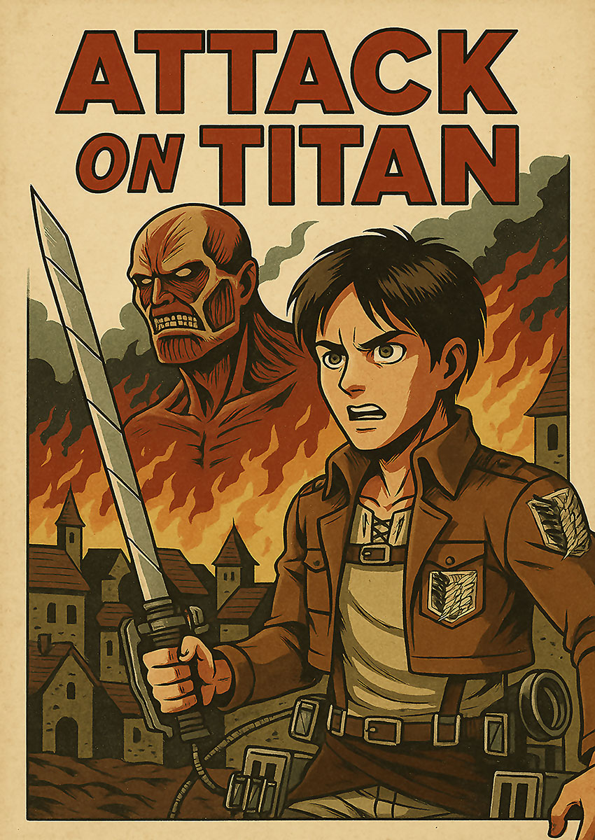 Attack on Titan Style Manga Artwork Canvas Print & Poster Wall Art - AI PRINT LAB